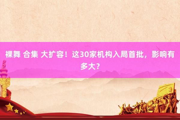 裸舞 合集 大扩容！这30家机构入局首批，影响有多大？