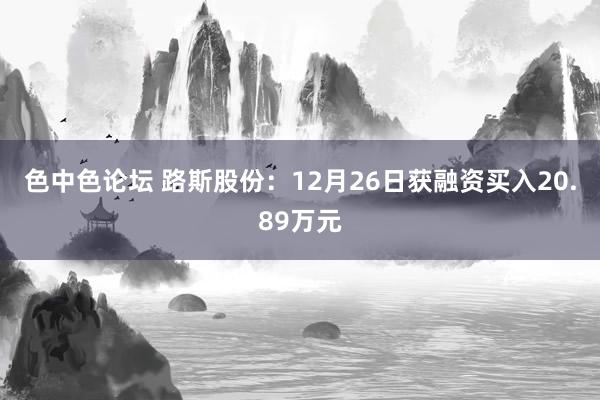色中色论坛 路斯股份：12月26日获融资买入20.89万元